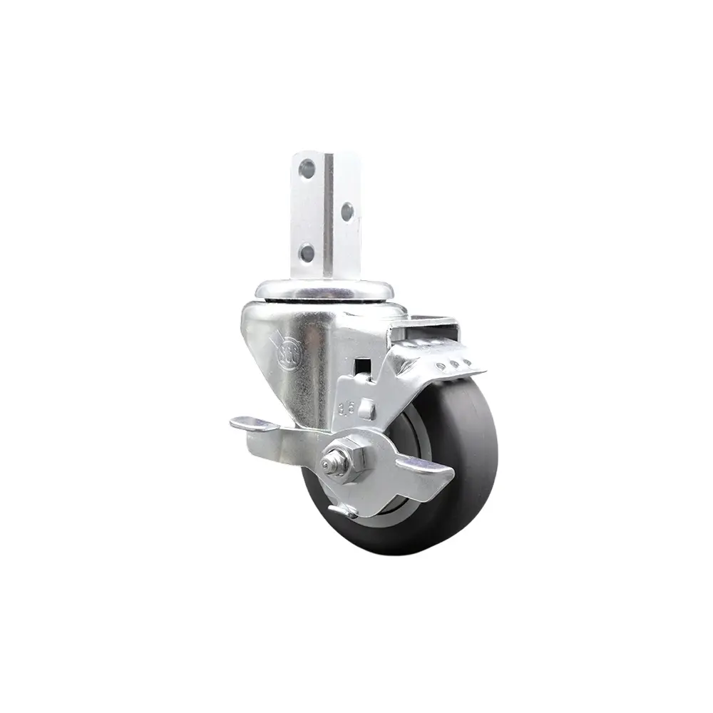 Service Caster SCC-SQ20S3514-TPRB-TLB-78 Swivel Square Stem Caster with 3.5 x 1.25 in. Gray Thermoplastic Rubber Wheel - 0.87 x 2 in. Square Stem with Three 0.26 in. Diameter Mounting Holes