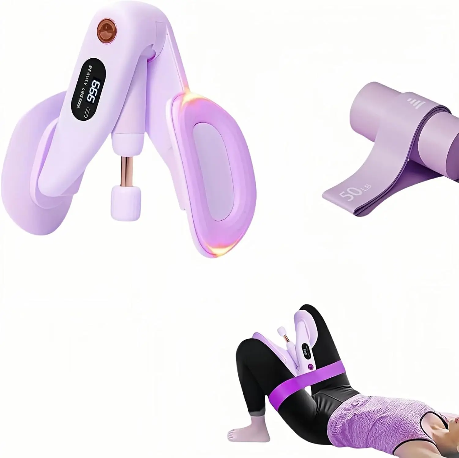 Inner Thigh Exerciser with LED Display, Adjustable 0-70lb Resistance Leg & Hip Trainer for Women, 360° Fitness Trainer for Home Workouts, Glute & Thigh Strengthening Exercise Equipment