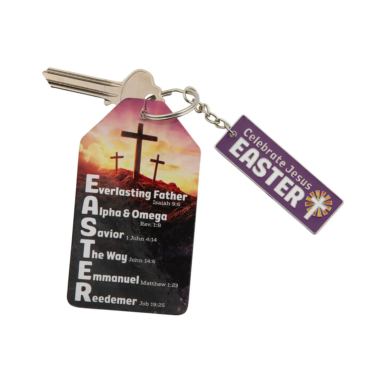 Faith-Filled Inspirational Religious Easter Enamel Charm Keychains, 12 Pieces Easter Gift with Bible Verses & Card with Names of God (2.5"x3"), 1" Ring Collectible Key Chains