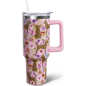 40 oz Chihuahua Tumbler with Handle, Insulated Stainless Dog Tumbler Coffee Travel Mugs Cup Water Bottle Chihuahua Lovers Gifts for Women Girls