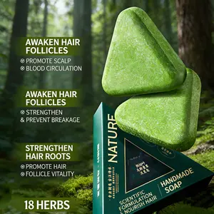 Nature Triangle Shampoo Bar Calming & Strengthening Hair for Women & Men Eco-Friendly Soap with Usman Grass Formula Herbal Extracts Nourishing Cleansing Conditioner Haircare Cleanser