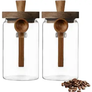 2 Pack Glass Jars with Wooden Lids & Spoons, 34oz Food Storage Containers Coffee Jar Coffee Grounds Container, Food Storage Canister TikTokShopBlackFriday Christmas Tableware Sets Coffee Sets Stock Up