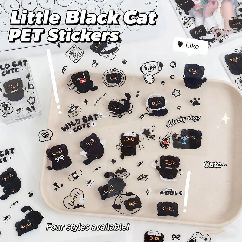 4 Sheets / Over 50 Stickers Little Black Cat Journal Stickers Waterproof PET 10cm x 8cm DIY Decorative for Water Cups Phone Cases Hello Cute Gifts for Girls Teens Great for BFFs, Lovers & Kids' Valentine Exchanges scrapbook supplies