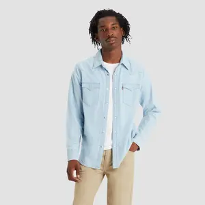 Levi's Men's Long Sleeve Western Button-Down Shirt - Light Blue Denim M