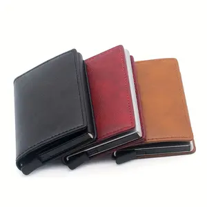 Sleek Rfid-Blocking Men'S Wallet - Slim Aluminum With Expandable Backplate, Durable Pu Leather & Metal Pop-Up Design