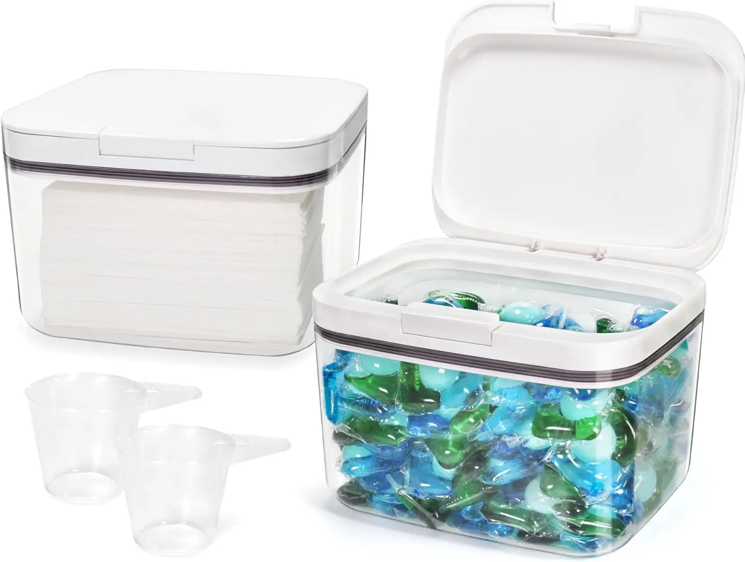 Laundry Pods Container Laundry Pod Holder with Lid, Laundry Room Storage Container for Detergent Pods Laundry  Scent Booster Container with Scoop (2 Pack)