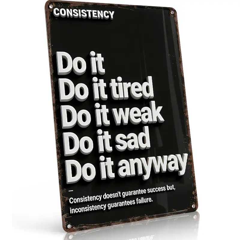 CONSISTENCY Do It Anyway Motivational Metal Sign 8x12 Inch Aluminum Vintage Waterproof Rust-Free Inspirational Retro Wall Art for Home Office Gym Study Ideal Gift for Entrepreneurs Students Goal-Oriented People,home decor wall art