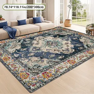 Velvet Soft Comfort Vintage Persian Floral Print Rug, Boho Floral Rug, Home Decor Carpet, Living Room Large Mat, Sofa Pad, Bedroom Bedside Blanket
