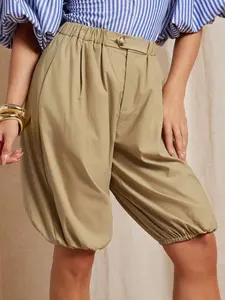 Summer Lightweight Lantern Flower Bud High Rise Shorts for Women, High Waist Loose Fit Slimming Five-Finger Wide Leg Casual Pants, Bottom