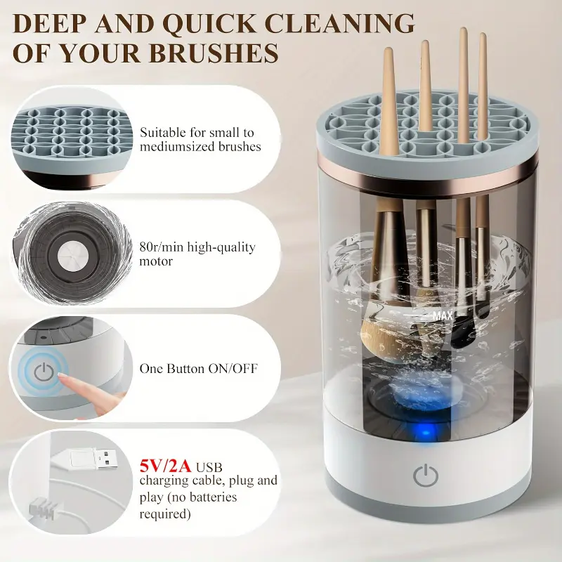 Advanced Electric Makeup Brush Cleaner System - Automatic Spinning, Gentle Cleaning, Easy to Use - Perfect Gift for Female Beauty Enthusiasts with All Size Makeup Brushes