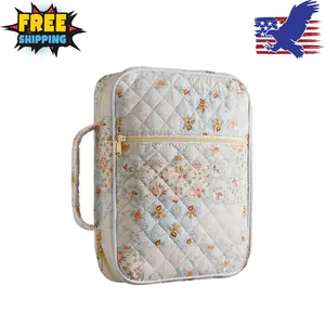 Quilted Bible Cover Case for Women with Durable Handle Carrying (Spliced Flower)