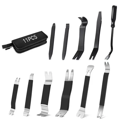 GOOACC 11-Piece Automotive Repair Toolkit - 4 Pcs Nylon Trim Tools, Metal Pry Bars, Fastener Remover for Car Door Panel, Dashboard, Car Audio with Black Storage Box