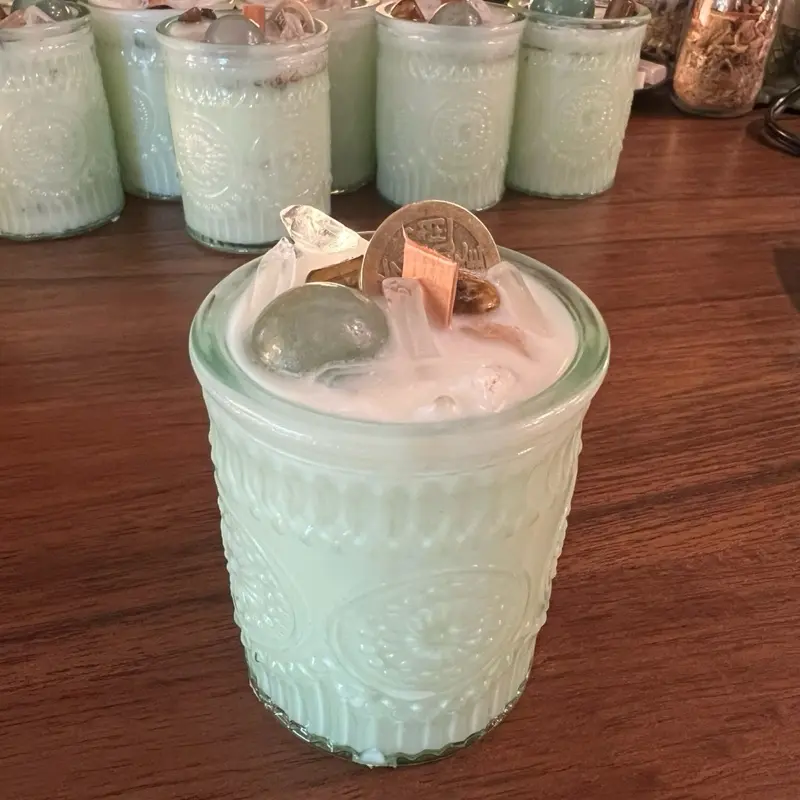 Abundance & Prosperity Tea Candles - Lemon, Grapefruit, Rosemary, Mint Scented with Aventurine, Clear Quartz, Tiger's Eye Stones