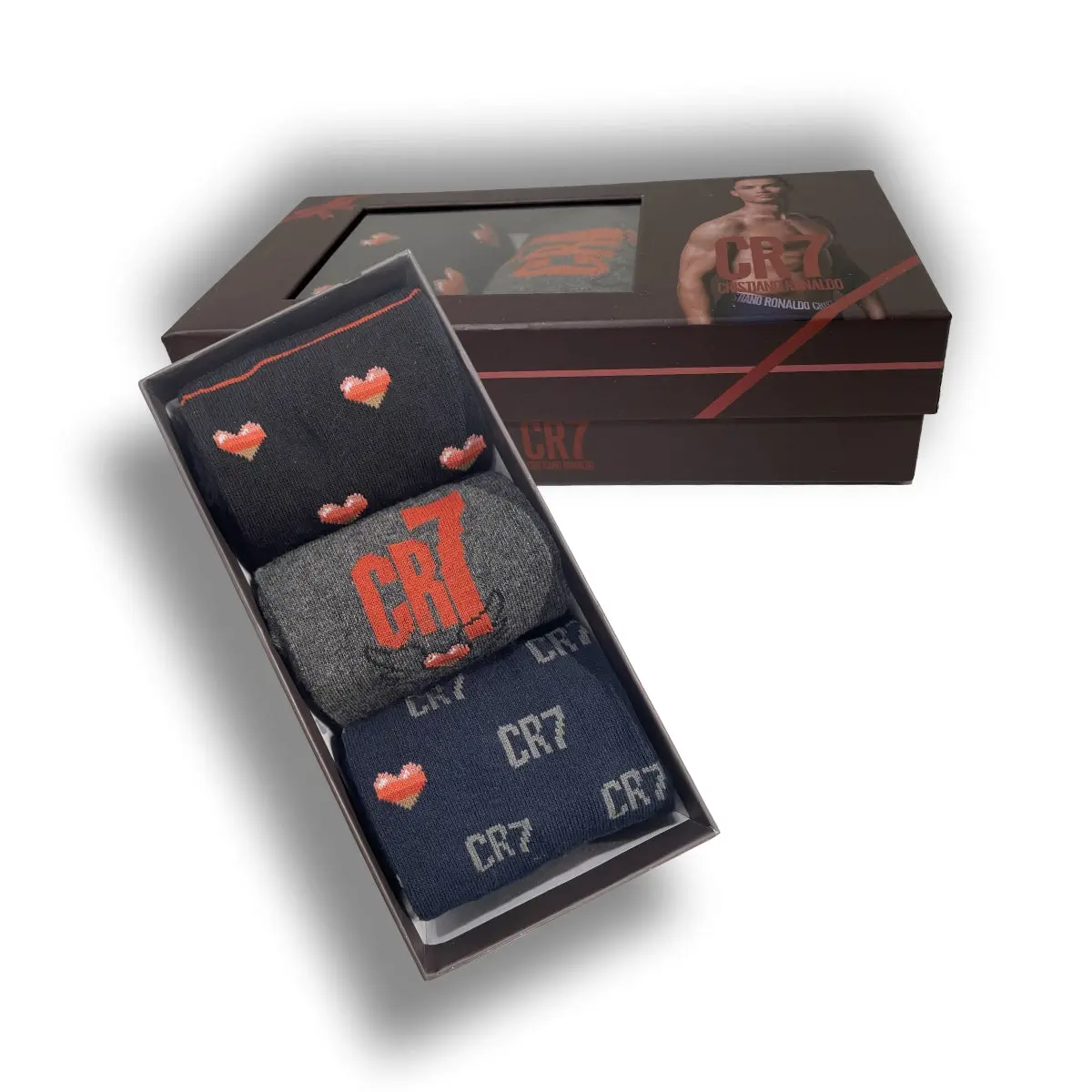 CR7 Men's Heart Cotton Blend 3-Pack Socks, Gift Box