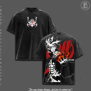 Natsu Dragneel Fairy Tail T-Shirt – Vintage Washed Oversized Anime Tee, Natsu Fire Dragon Slayer Graphic Shirt, Retro Manga Streetwear Heavy Cotton Top, Unisex Anime Merch Gift for Fans, Fall Outfits