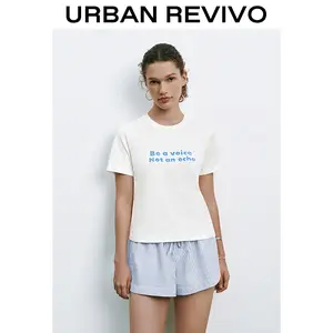 URBAN REVIVO Lady's Regular Fit Streetwear Shortleeve T-Shirt - Round Neck, Fashion Message Text, Comfortable Casual Spring Clothes, Style UYU450126