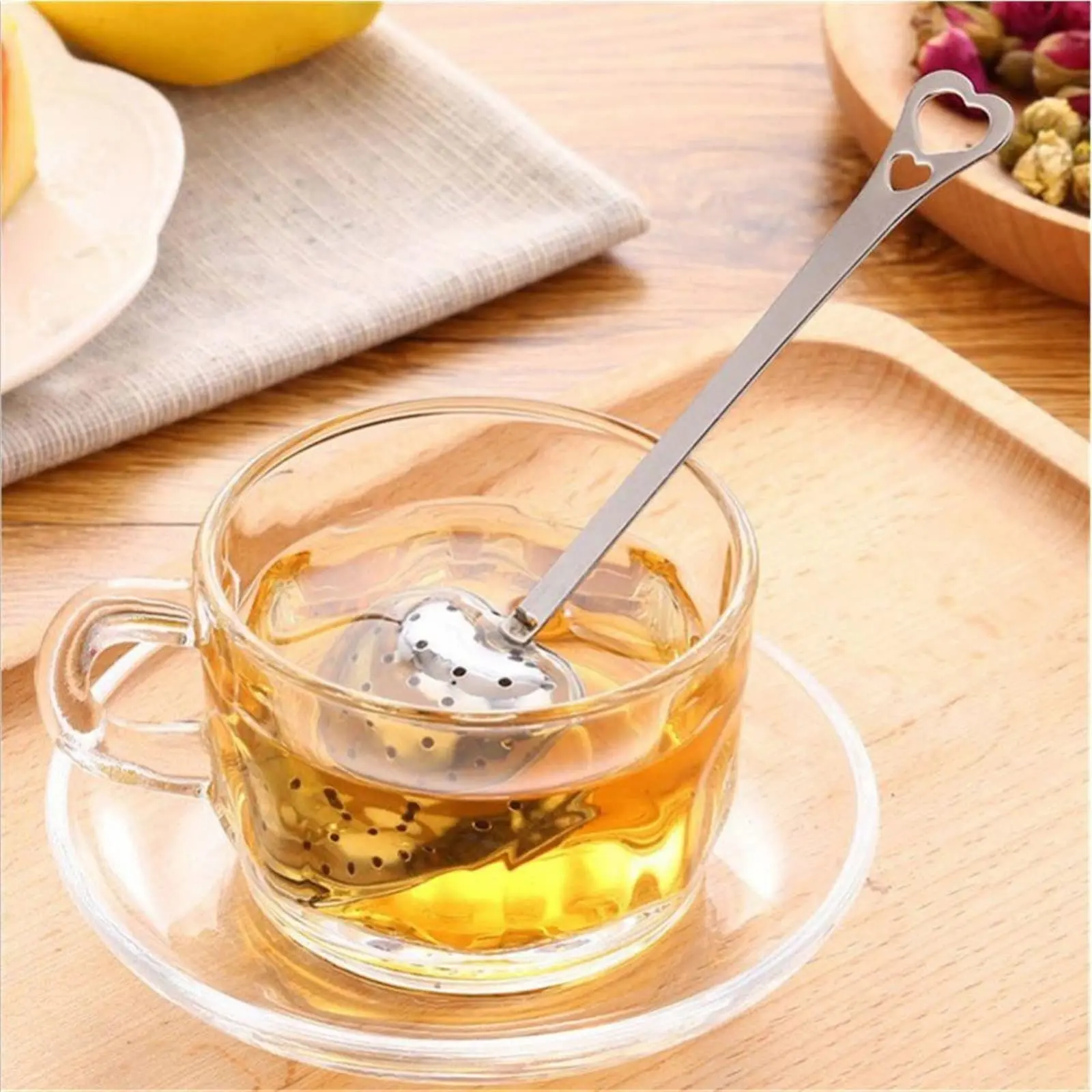 Silver Color Stainless Steel Heart-Shaped Tea Strainer Spoon, Long Grip Handle Tea Filter, Heart Tea Infuser, Long-Handled Tea Strainers, Tea Making Tool, Tea Accessories