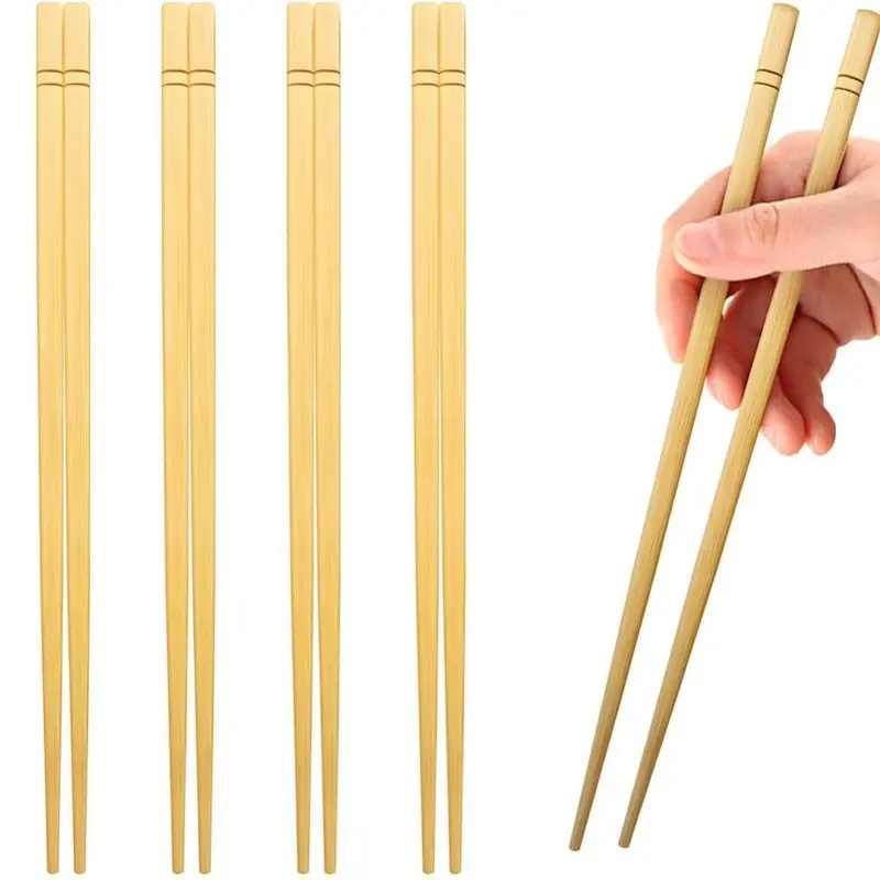 5-Year Bamboo Reusable Solid Straight Handle Wooden Chopsticks (5 Pairs, 9.5 in) - Classic Minimalist, Eco-Friendly, Durable, Healthy, Non-Plastic Kitchen Tableware Cutlery, Great for Dining, Crafting, and Gifts