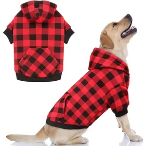 Hoodie Sweater Red Buffalo Plaid Pet Clothes Warm and Soft Breathable Cozy Pet Hoodies for Large Dogs  Sweaters for  Dogs with Pocket(XL)