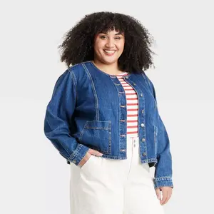 Women's Front Button-Down Jean Jacket - Ava & Viv