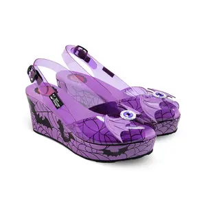 Hot Chocolate Design Gloomy Gaze Women's Sandal with Printed Plastic Upper Vegan Wedge Heel Non-Marking Sole Adjustable Buckle Strap
