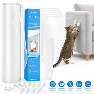 AISOON Cat Scratch Furniture Protector – Clear Anti-Scratch Tape for Couch & Sofa, Pre-Cut Sheets or Uncut Roll, Transparent Adhesive Protector with 50 Twist Pins