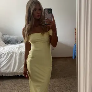 fitted lace wedding dress Ella Light Yellow Off Shoulder Formal Maxi Dress - US 18 main image 0