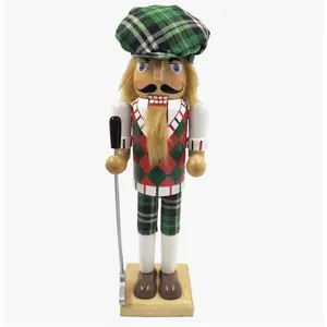 14" Green Plaid Golfer Nutcracker
