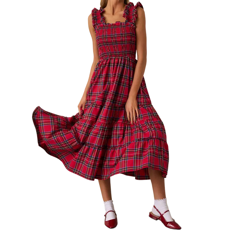 womens red and green plaid dress Women's Red And Green Plaid Flannel Short Dress With Ruffles – Purple Door  Boutique main image 0