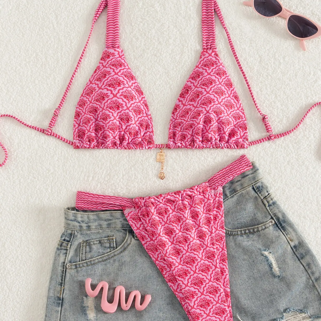 Women's Floral Print Bikini Set, Casual Fashion Chic Summer Swimsuit Set for Beach Holiday Vacation, Ladies Swimwear for All Seasons, Floral Print Swimsuits, Floral Bathing Suits, Bikinis Set