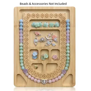 Mini Bead Board for Jewelry Making, Portable Bracelet & Necklace Design Tray, Compact Bamboo Beading Board for Travel DIY