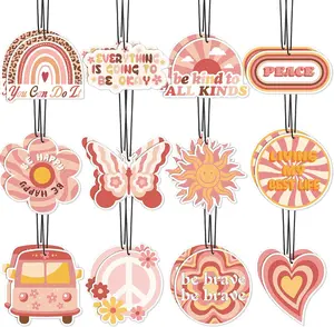 Demissle  Pcs Boho Hippie Car Air Fresheners Bulk Cute Groovy Hanging Air Freshener Pink Rainbow Scented Fresheners Rearview Mirror Decor for Women Gift Car Accessories