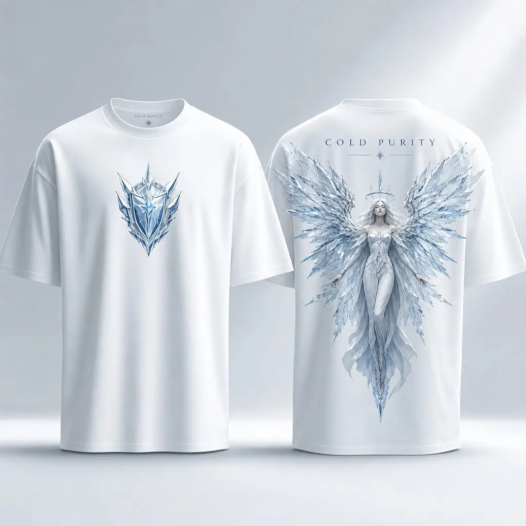 Comfort - Women's Streetwear Graphic T-Shirt - Cold Purity Ice Angel Wings Fantasy Design Top for Women
