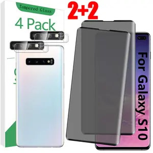 2 Pack Privacy Screen Protector for Samsung Galaxy S10 and 2 Pack Camera Lens Protector, 9H Hardness [Anti-Scratch]Privacy protection Tempered Glass Film for Samsung Galaxy Note 10 [Support Fingerprint Unlock][Touch Sensitivity](6.1 Inch)