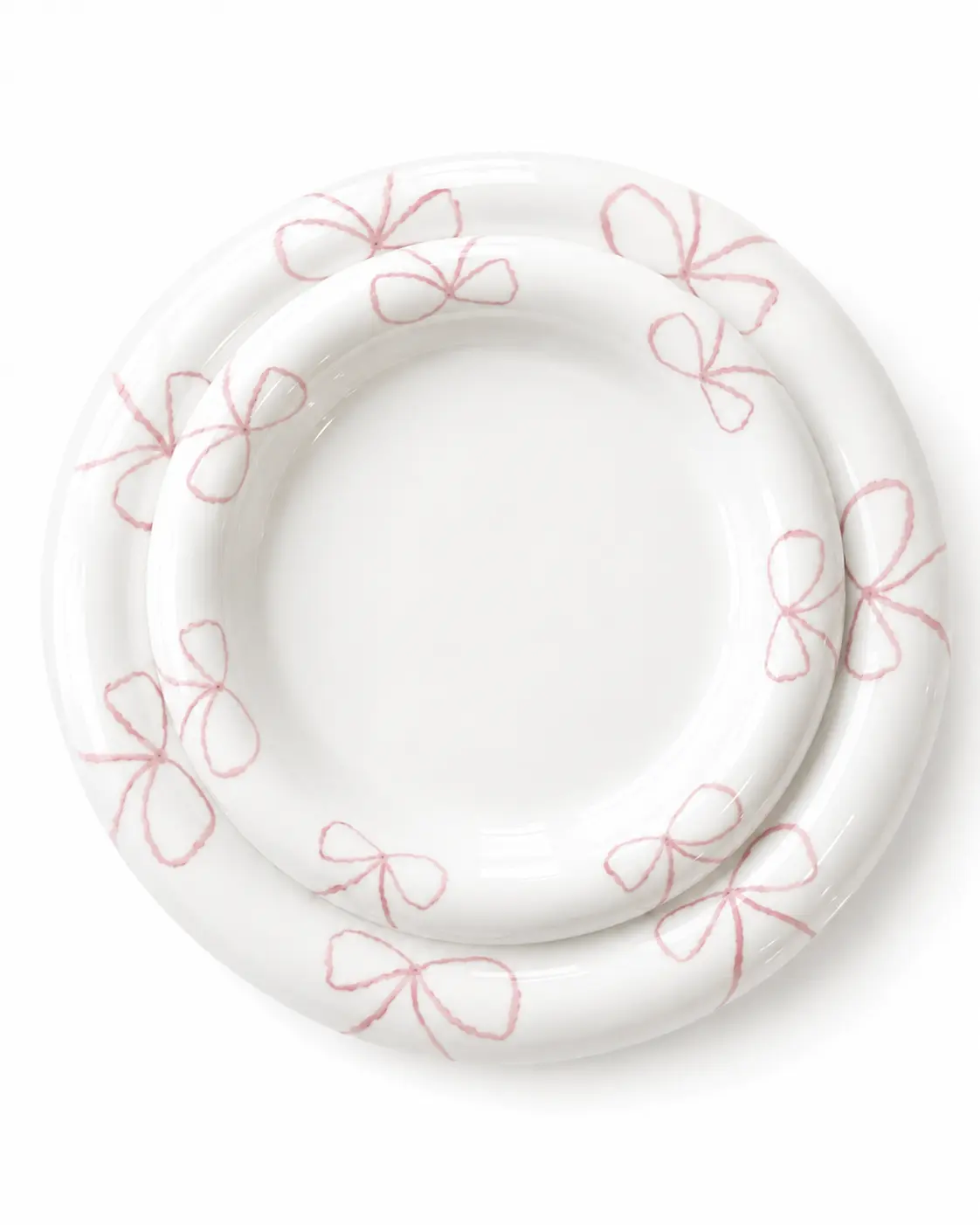 Ceramic Pink Bow Print Chunky Size Plates, Cottagecore Aesthetic Small Set, Dishwasher Safe Birthday Gift Ideas, Four Pieces
