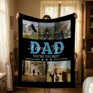 Custom Photos Collage Blanket with Text,Personalized Dad Photo Blanket,Best Dad Ever Blanket,Father's Day Gift for Dad,Father Memorial Gifts