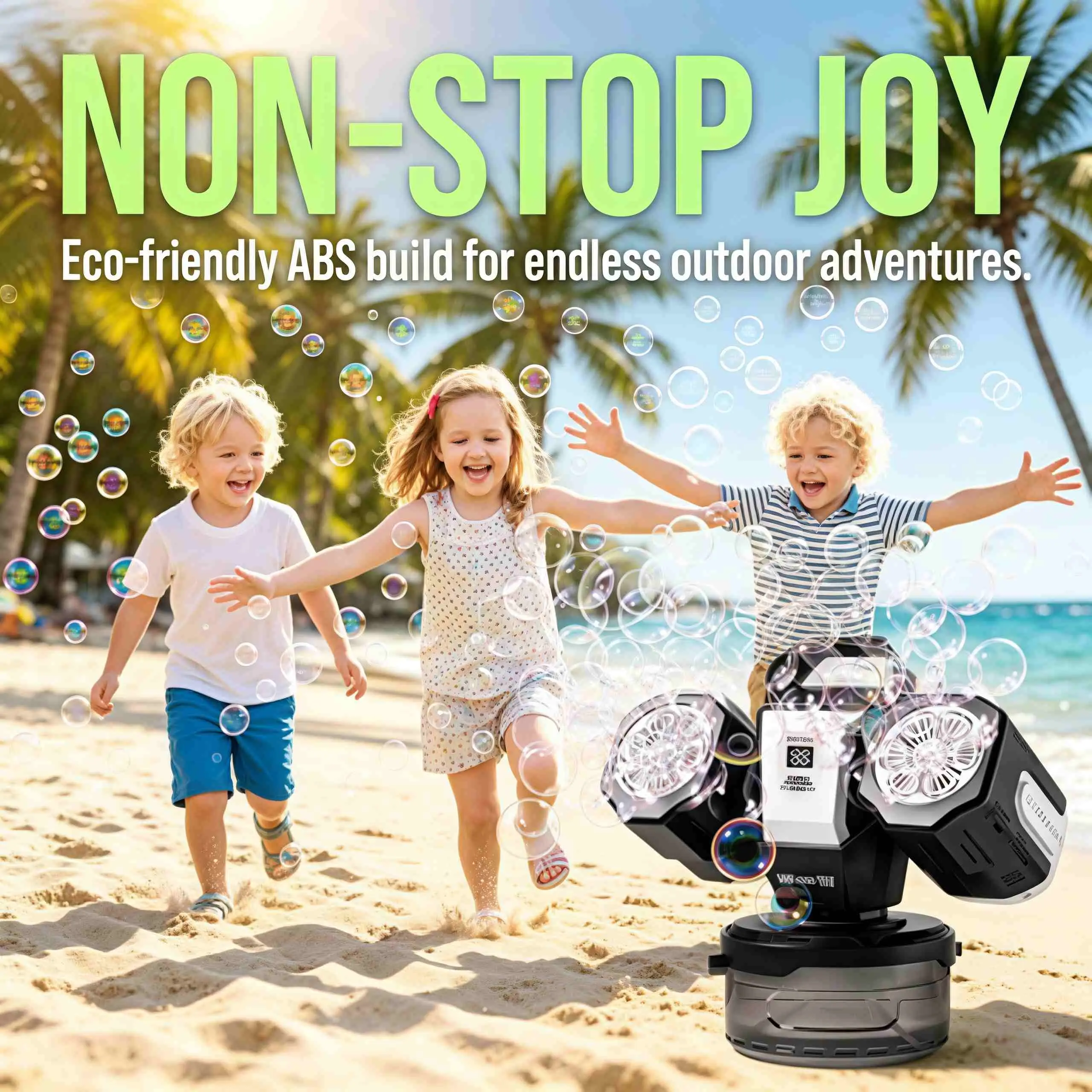 Dual Head Rechargeable Bubble Machine with RGB Light, Remote Control, 360° Rotating Function, 30000 Bubbles/min, Built-in 3.7V Li-ion Rechargeable Battery, Wedding & Outdoor Toy Essential (Batteries Included)