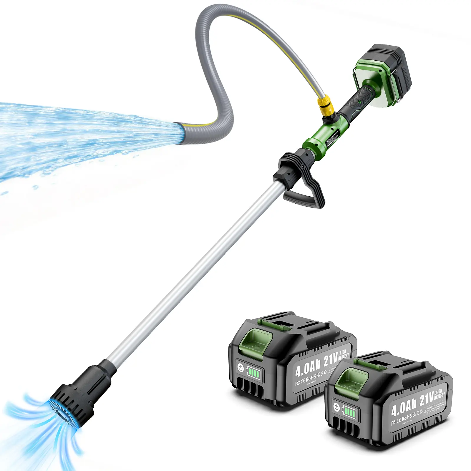 J-KU 21V Cordless Stick Water Transfer Pump - 720 GPH Portable Submersible Electric Sump Pump with 2 x 4.0Ah Batteries, 5-Ft Quick-Connect Hose for Pool Draining, Rain Barrel, Garden, Pond, RV