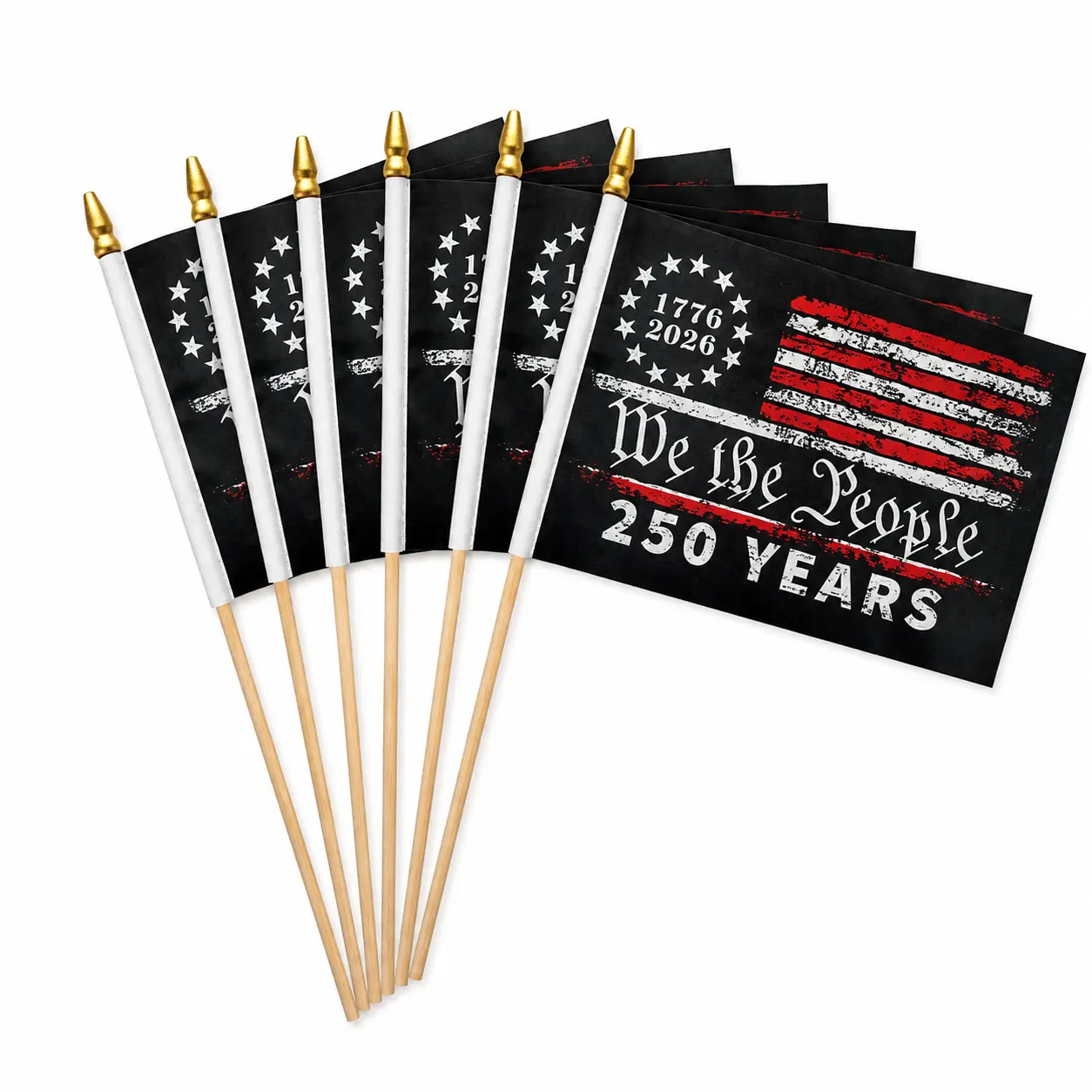We The People 250 Years Handle Flag, America 250th Anniversary 1776–2026 Handheld Flag, Patriotic Mini Stick Flag, Independence Day Parade Flag, 4th of July Party Favor, Memorial Day Veterans Day Decoration