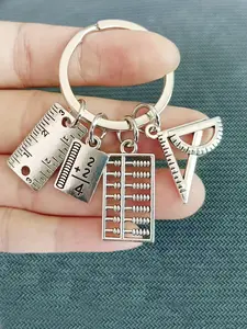 Aluminum Ruler, Book Abacus, Triangle Ruler, Teacher's Day Gift, Student Gift, Back-To-School Keychain, I Love Math Aluminum Keychain