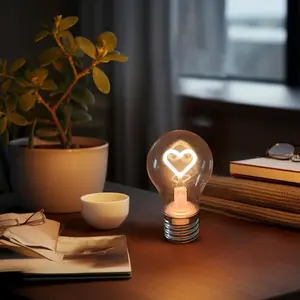 LED Light Bulb,Battery Operated Cordless Light Bulb,Colored Heart-Shaped Bulb,USB Powered Light Bulb,Small Lamp,Fun Lightbulb,Romantic Light Bulb