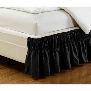 Queen-King Easy Fit Bed Ruffle Wrap Around Elastic Bed Skirt with 17" Drop Easy Install Solid Black