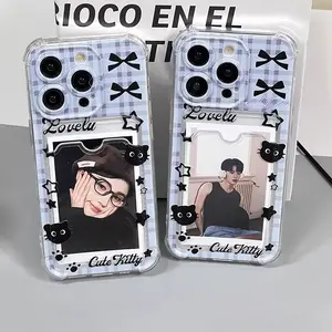 Stylish plaid bow card holder phone case, compatible with iPhone 17/16/15/14/13/12/11/PRO/PROMAX/PLUS models, made of TPU material, shockproof and drop-proof.