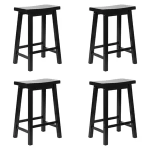 PJ Wood Classic Saddle Seat 24 Inch Kitchen Bar Counter Stool, Black (4 Pack)