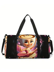 Cappuccino ballerina print travel bag, luggage bag, yoga bag, gym bag
