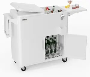 VINGLI Patio Cooler, Ice Chest with Storage Cabinet, Bottle Opener Drainage, Outdoor Cooler for Party, Deck, Pool