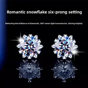 925 Pure Silver Genuine D Color Moissanite Snowflake Stud Earrings For Women, Simple Earrings And Jewelry