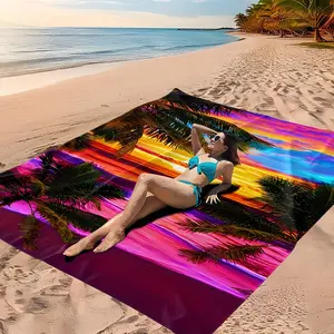 1pc Luxury Oversized Tropical Sunset Beach Towel - Soft, Absorbent & Quick-Dry Microfiber Beach Towels with Vibrant Palm Tree & Ocean Design for Pool, Camping, Travel, Gym - Machine Washable, Beach Towel