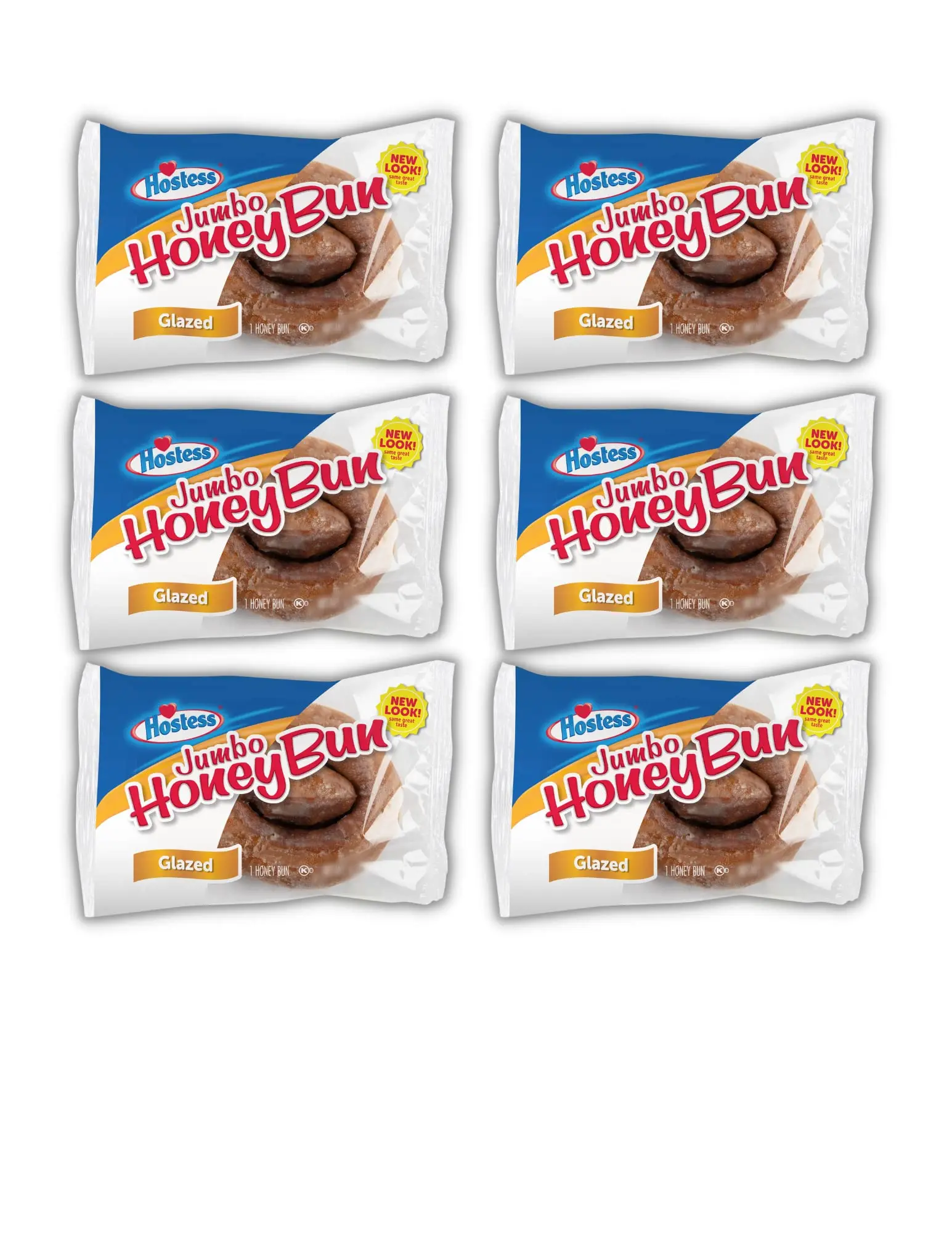 Hostess Jumbo Glazed Honey Bun Snack Cakes Pack of 6, 4 oz, Delicious Breakfast Treat
