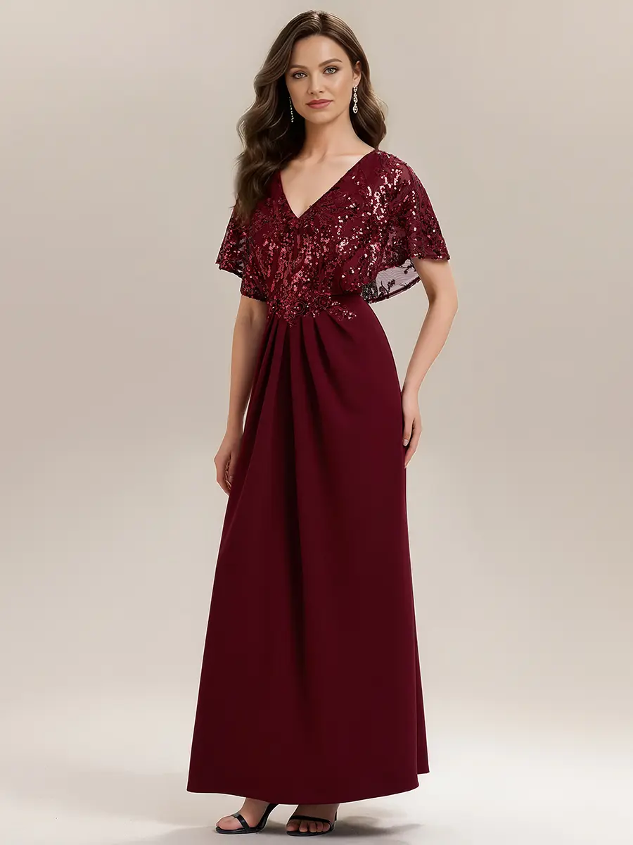 Wedding Guest Ever Pretty Sequin Dress Ever-Pretty 2026 New Sequin Cape Formal Maxi Dress V-Neck, Flowy Wedding Guest Ever Pretty Sequin Dress Ever-Pretty 2026 New Sequin Cape Formal Maxi Dress V-Neck, Flowy